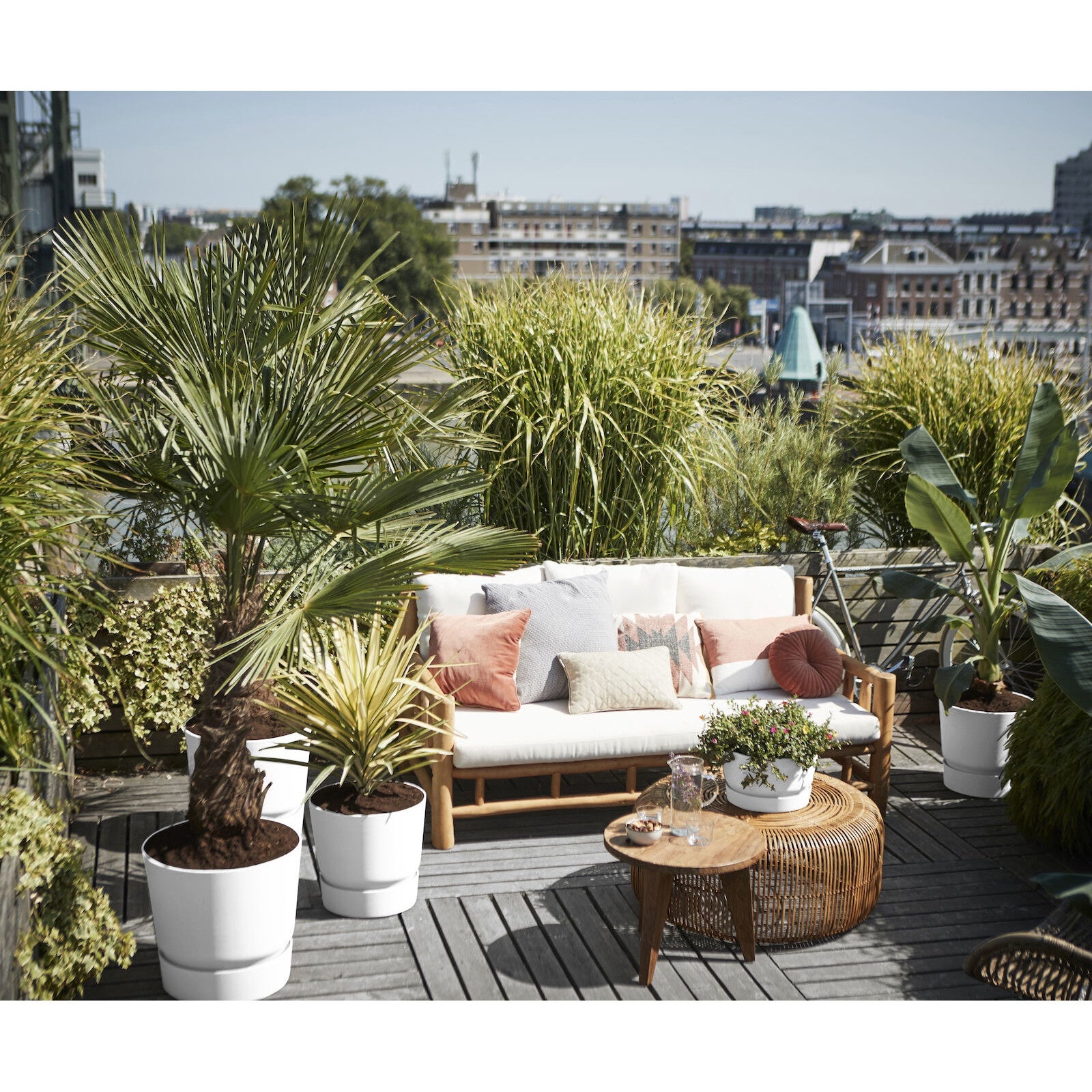 Elho Greenville-Blumentopf, rund, weiß - Pflanzgefäß Outdoor